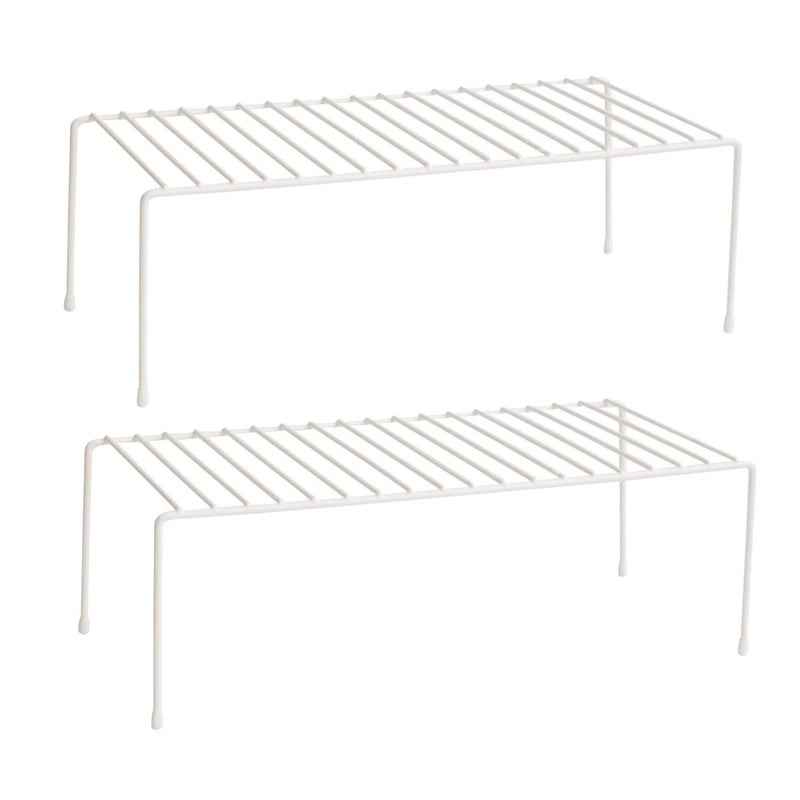 Lonian Kitchen Cupboard Organiser, Home and Kitchen Storage Shelf Wire Rack Made of Metal for Kitchen Cabinets, Counter-Tops, Pantries, Food and Utensils - White (Pack of 2) - Image 1